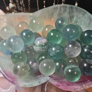 Polished Green, Blue, Purple and Clear Fluorite Mini Sphere 5 Piece Bundle